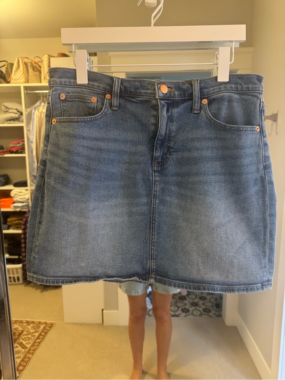 J. Crew Blue Denim Mini Skirt with Copper Hardware